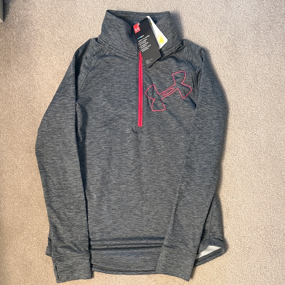 Under Armour Men's Gray Zip-Up Sweater with Red Accents